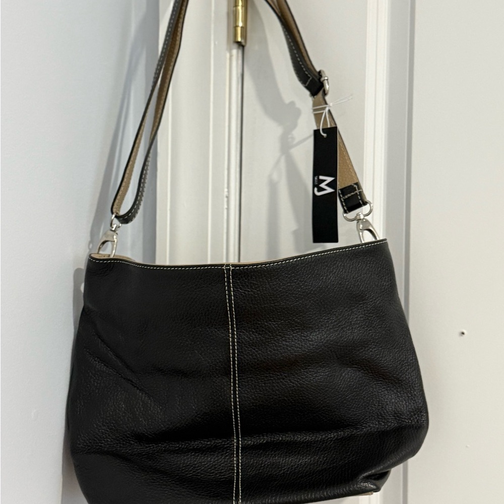 Stunning Black Italian Leather Shoulder Bag